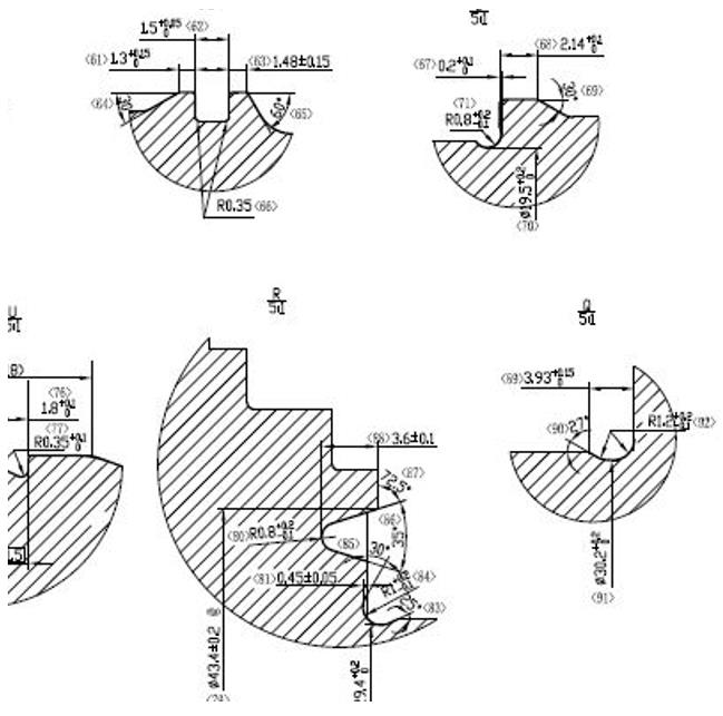 長度，直徑，倒角，圓弧角，徑向/軸向跳動度